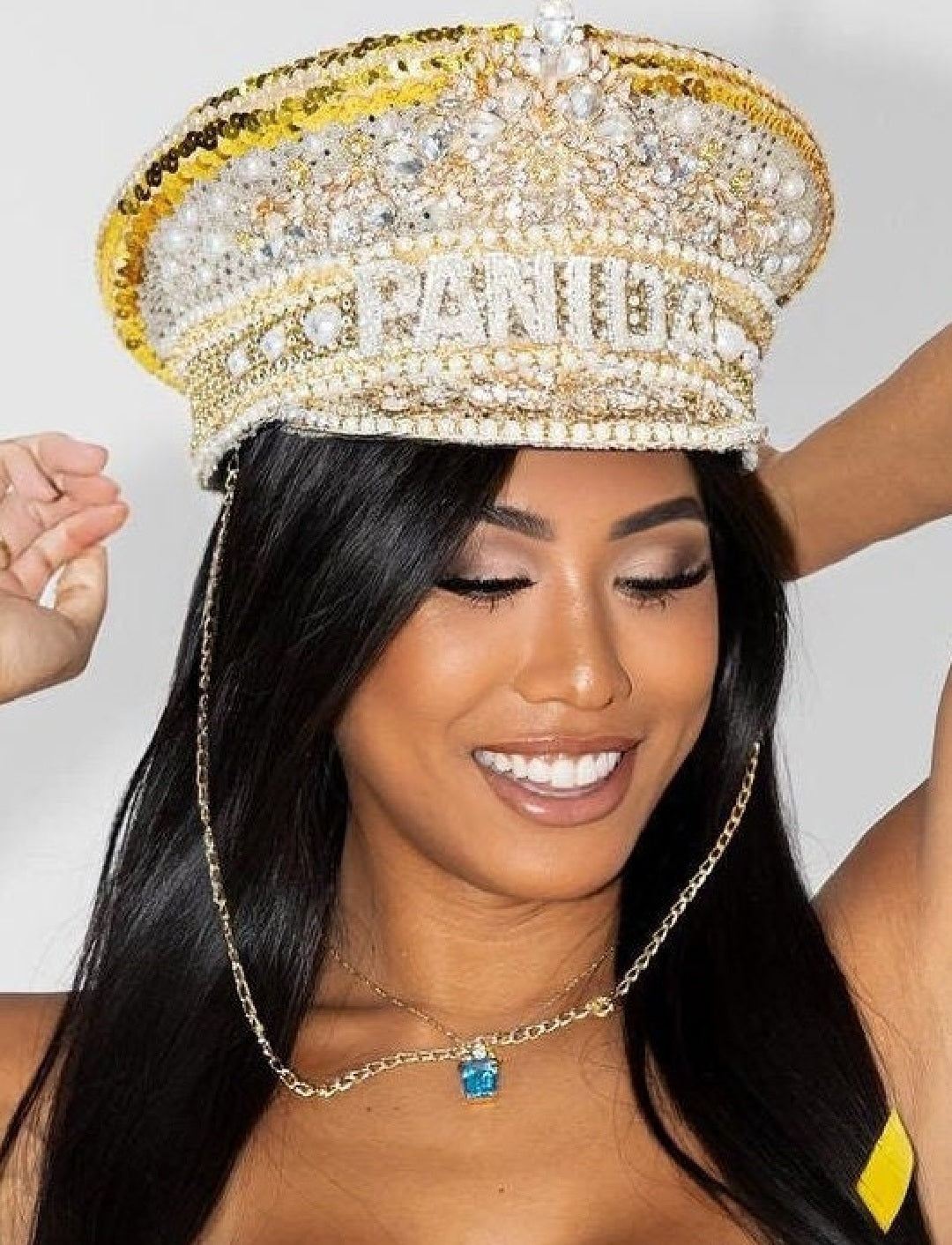 Gold and pearl embellished captain hat (personalized)